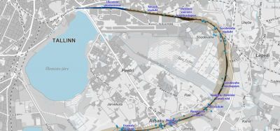 爱沙尼亚波罗的海铁路Ülemiste-Kangru区段的地图，已宣布符合环评要求