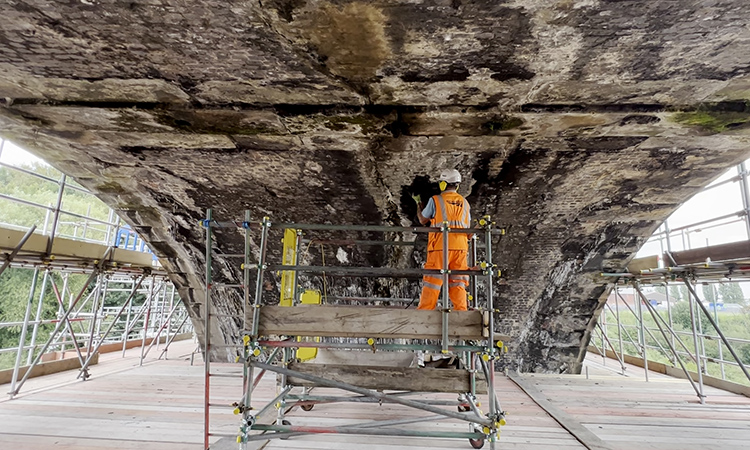 Underneath one of the arches at Sankey viaduct