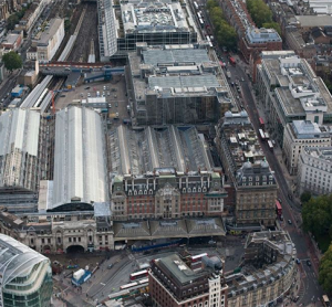 Aerial view of London Victoria station