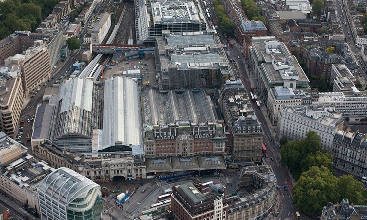 Aerial view of London Victoria station