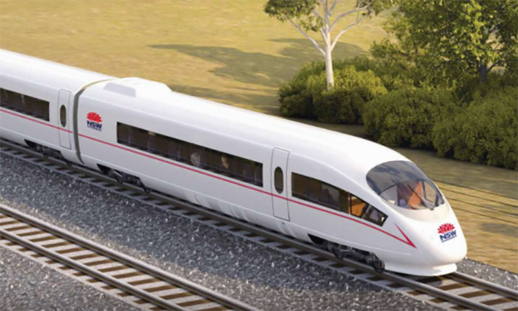 Concept art of a NSW train that will cut commuting time from Sydney to the Central Coast