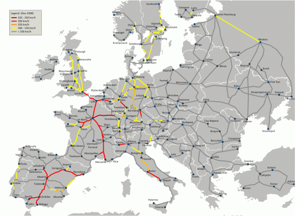 图4 2009年横跨欧洲的铁路网(TEN-Rail