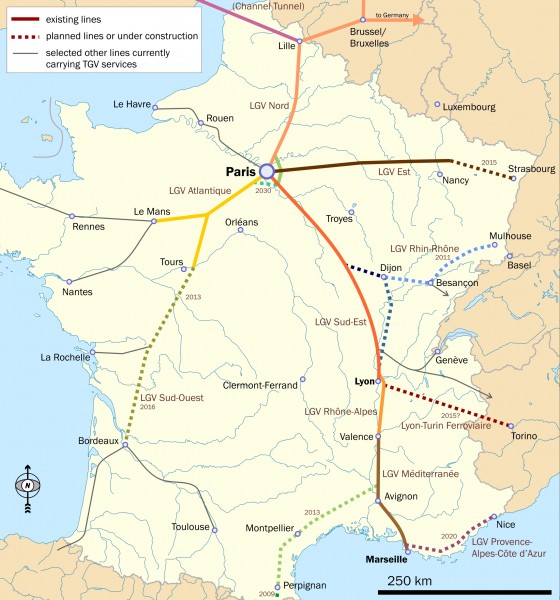 图5法国高铁线路