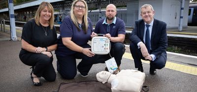 Southeastern team members Lisa Taylor, Laura McMahon, Sebastian Szymanski and Passenger Service Director David Wornham announce the roll out of defibrillators to every station on the Southeastern network