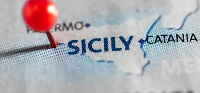 Sicily pinned on a map of Europe.